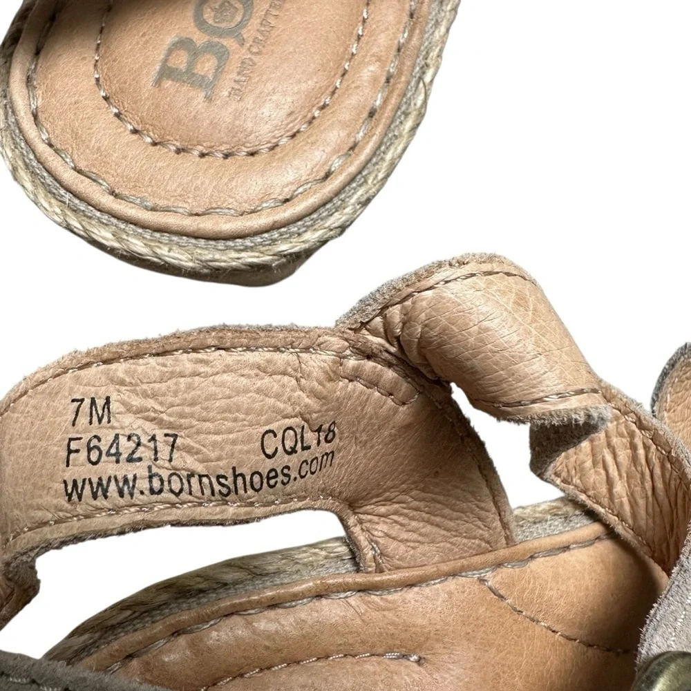 Born Women’s 7 Beige Bow Espadrille Leather Open Toe Wedge Sandal